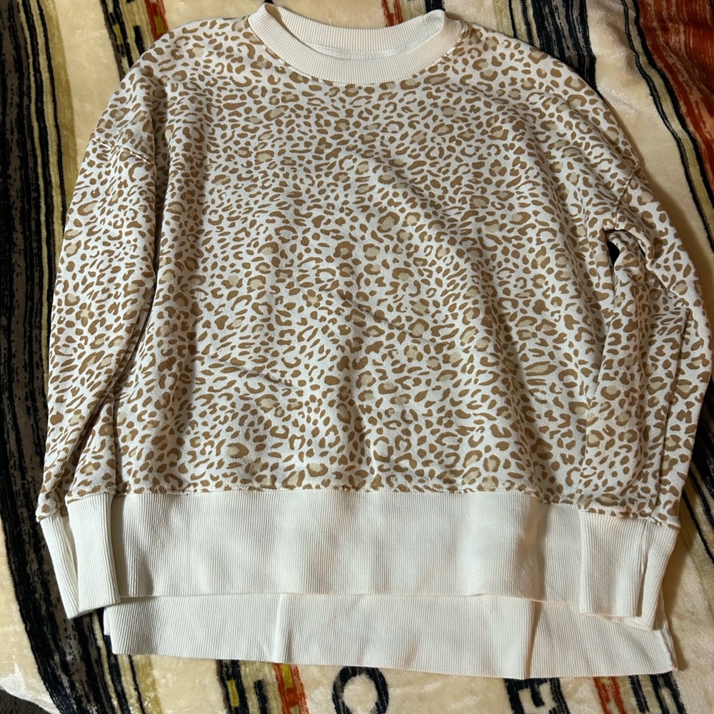 Leopard Print Crewneck Sweater - Cream and Tan